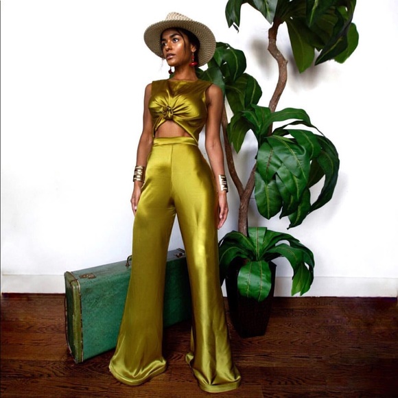 Pants - Yellow Satin Pant Set